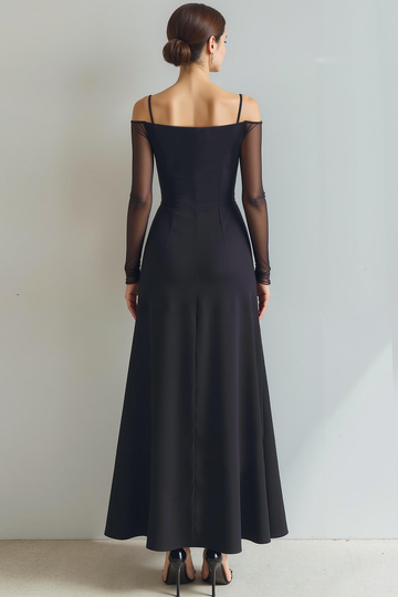 Black Sheath Cold Shoulder Long Formal Dress with Sleeves
